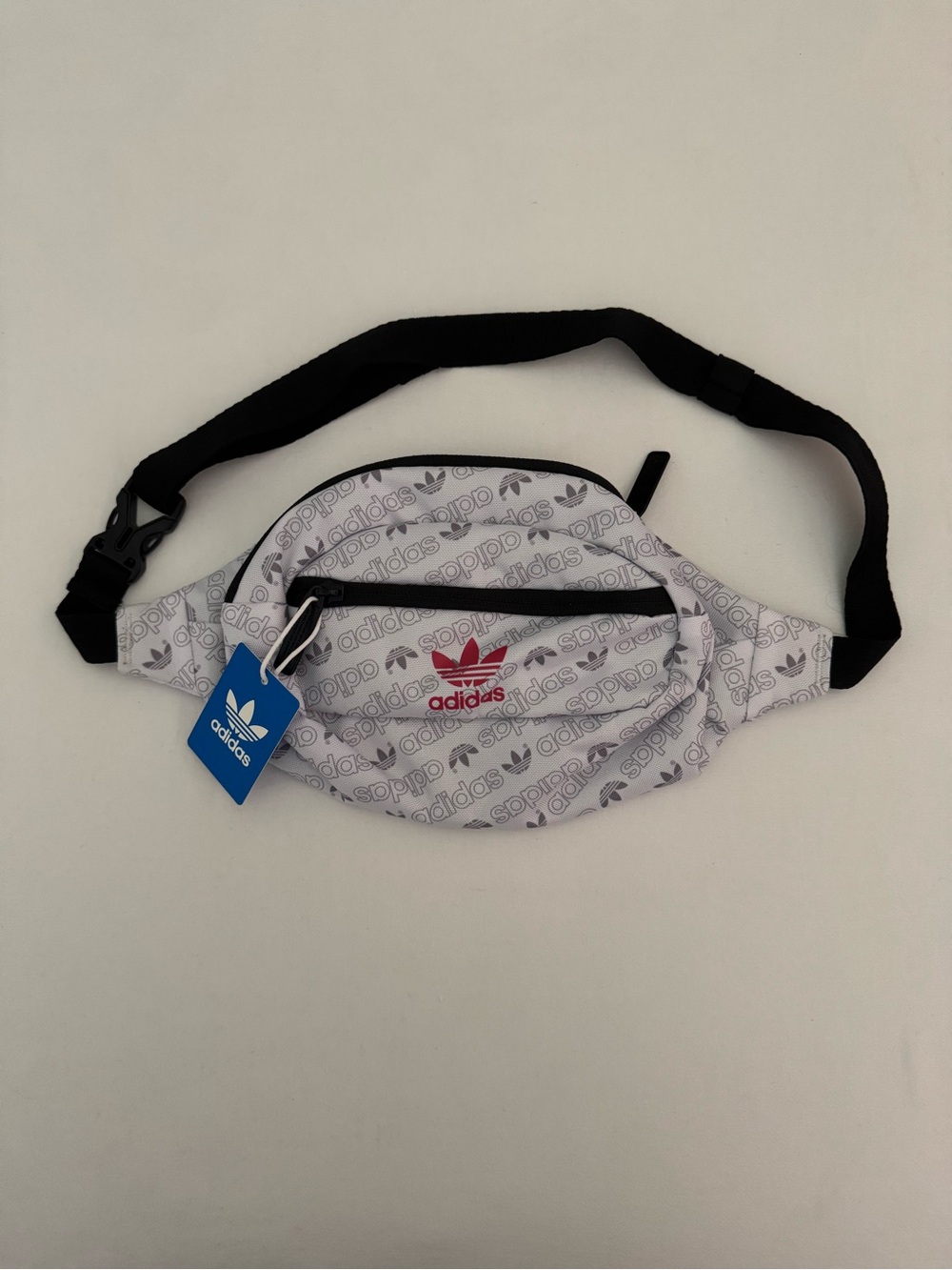 NWT Adidas fanny pack. Power pink monogram on light gray & black material.